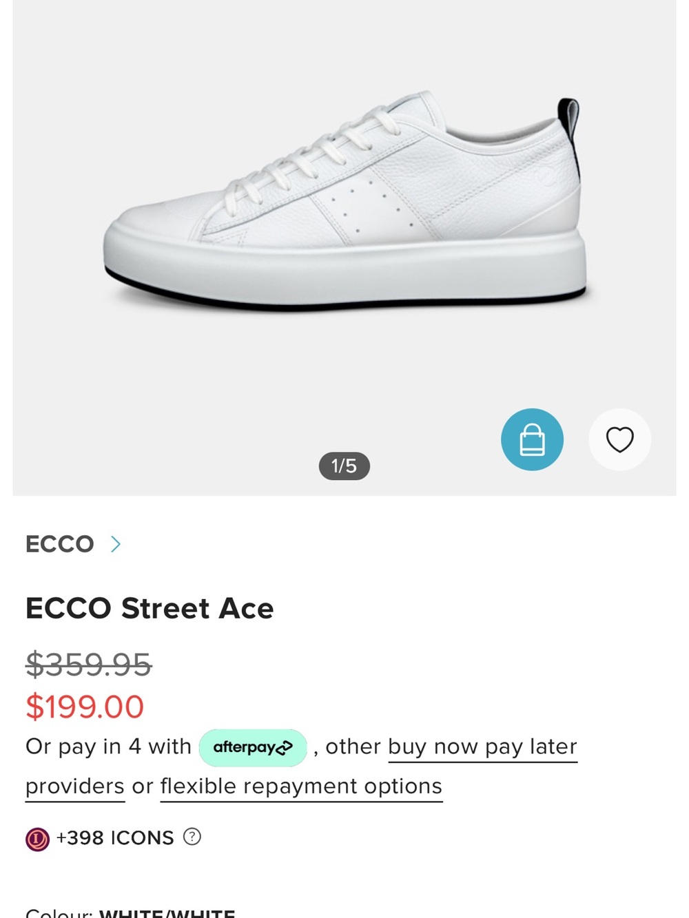 Ecco White Leather Low-Top Sneakers with Black Heel Tab